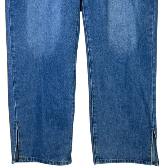 NWT PrettyLittleThing Split Hem Jeans Womens 16 Medium Wash High Rise Straight - Picture 4 of 7